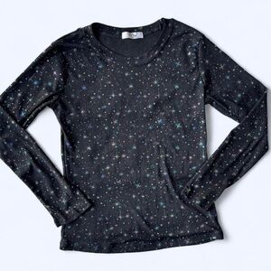 Zi Ying Womens Black Fairycore Sheer Celestial Star Design Long Sleeve Top Small
